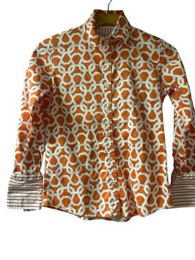 Tizzie Geometric Orange and White Button-Up Shirt